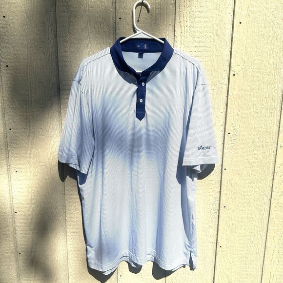 Stitch Performance Polo Golf Shirt Men's XL White Blue Stretchy Comfortable - Picture 1 of 7